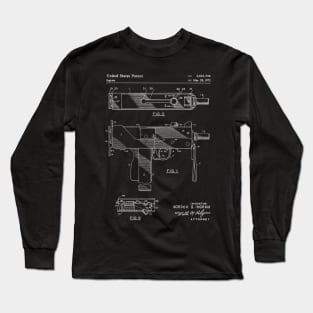 Mac 10 Uzi Patent - Gun Lover Gunsmith Workshop Art - Black Chalkboard Long Sleeve T-Shirt
